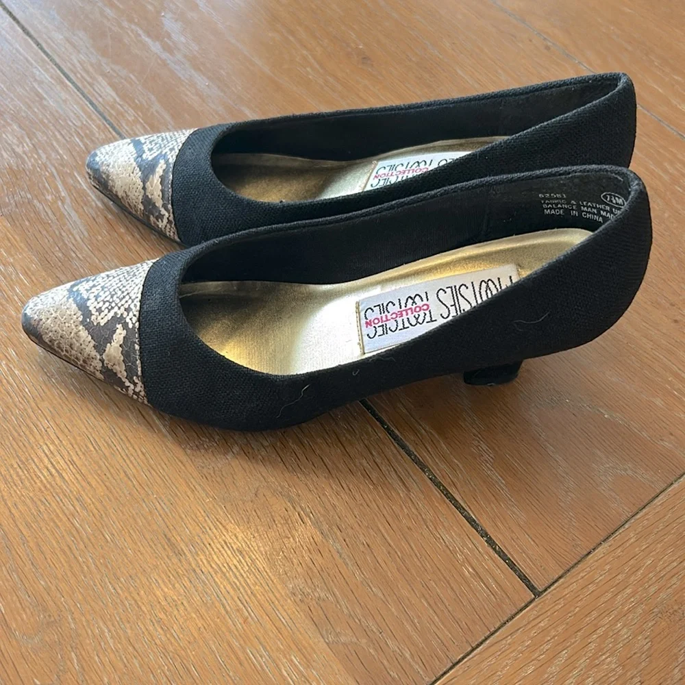 Vintage Mootsies Tootsies Fabric and Leather Kitten Heels